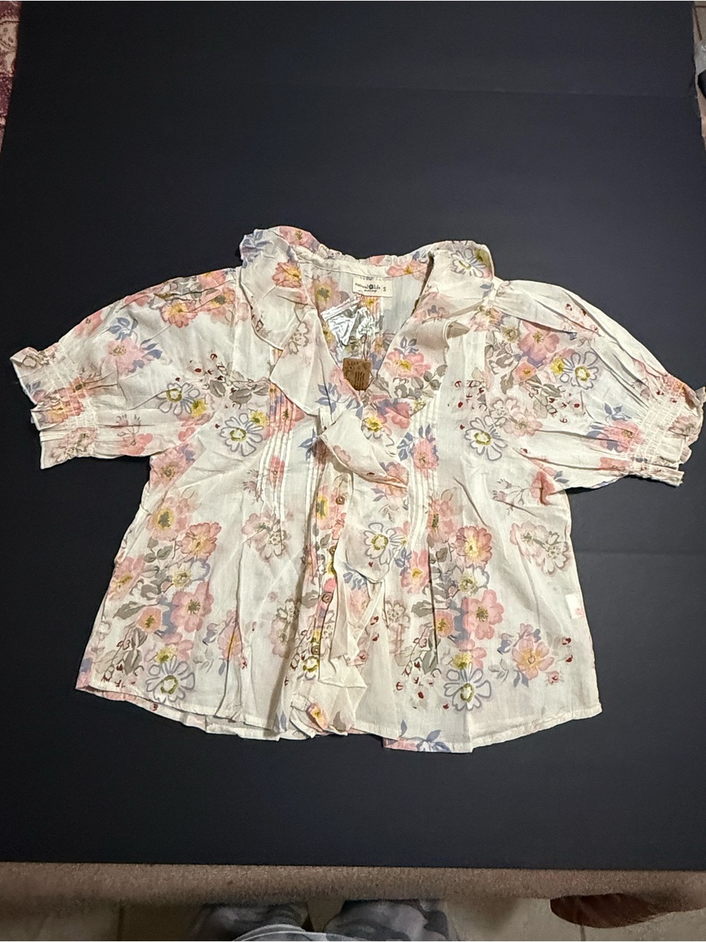 NATURAL LIFE Cream Floral Ruffle Blouse with Pink and Yellow Flowers